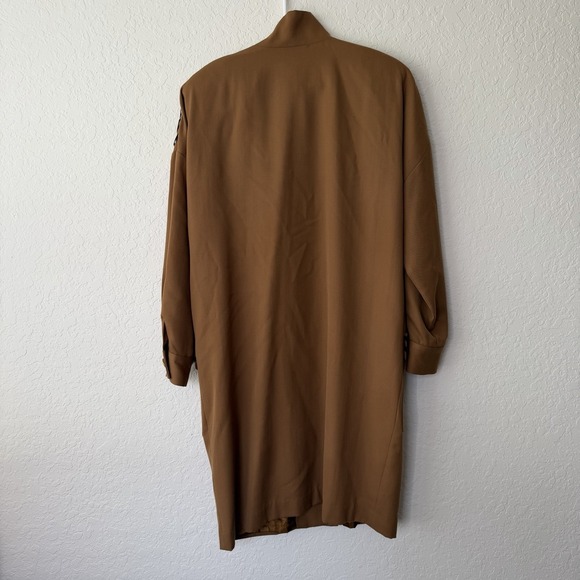 Vintage Wool Coat Dress Funnel Neck Brown Size 14 Sandra Ow-Wing NR1 80s - Picture 6 of 10